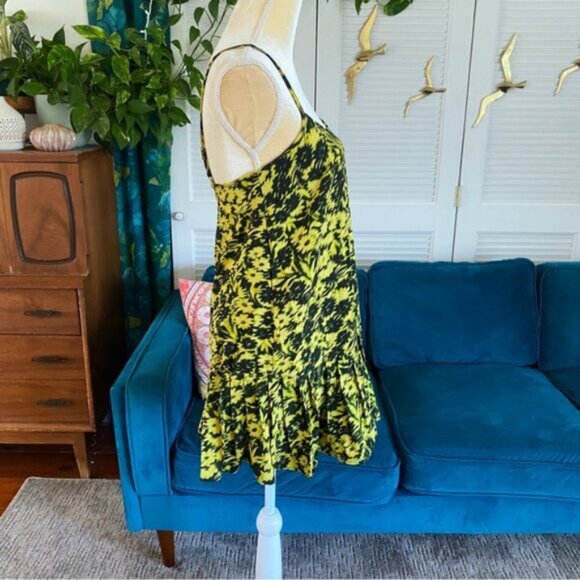 Urban Outfitters | Camille Mini Frock Dress Yellow Green Digitized Floral Medium - Picture 5 of 16